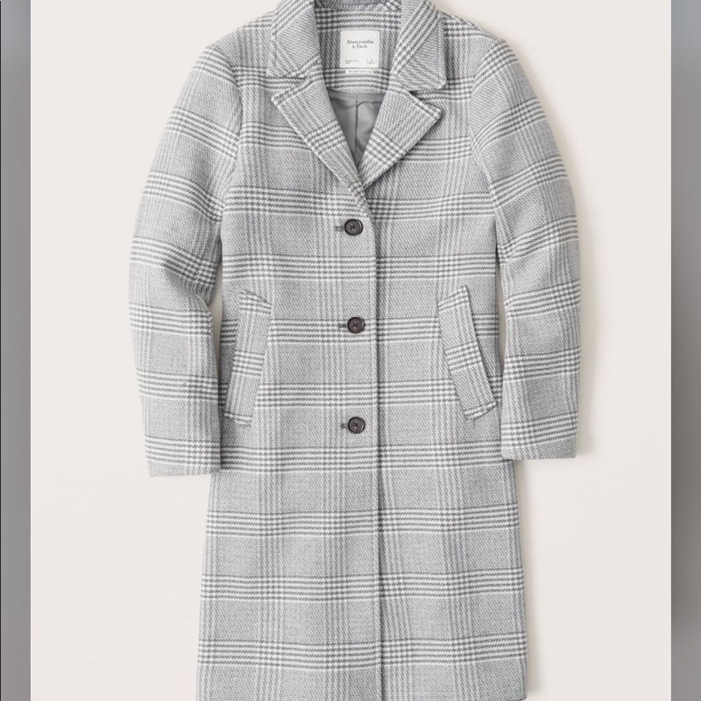 Abercrombie & Fitch Wool-Blend Dad Coat Gray Plaid Medium NWT